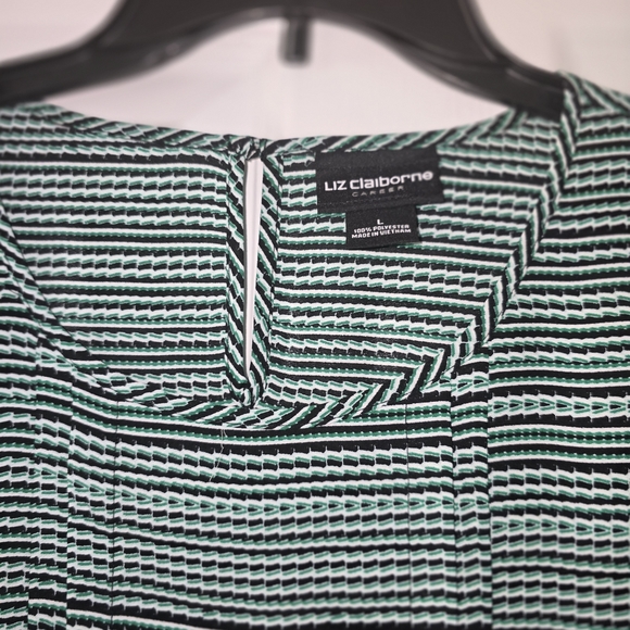 Liz Claiborne Mint and Black Striped Long-Sleeve Blouse - Picture 2 of 5